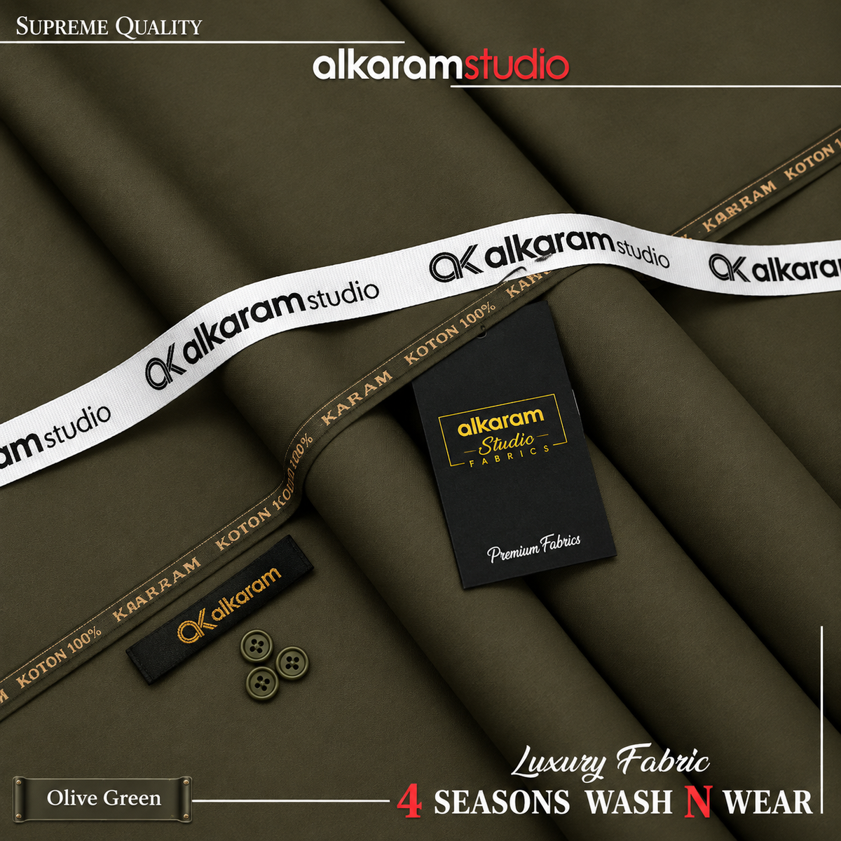 Unstitched Premium Wash N Wear Olive Green